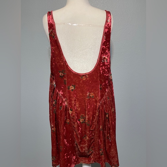 Rust Crushed Velvet Floral Dress Open Back Bow Y2K Fairycore Whimsigoth 2XL NWT - Picture 6 of 11